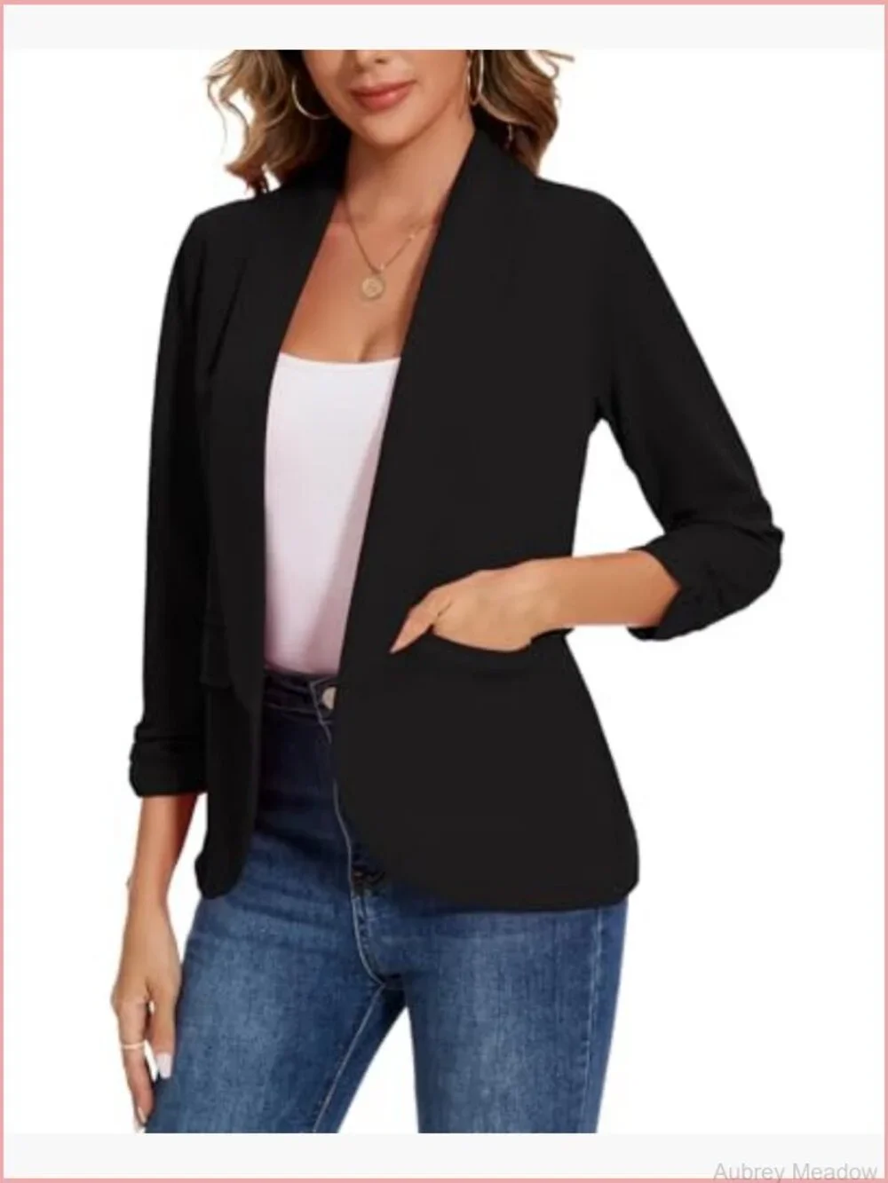 Women's Casual Open Front Blazer Shawl Lapel 3/4 Sleeve Office Lightweight
